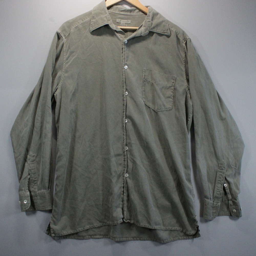 Martin Gordon Mens Silk Blend Button Down Shirt Olive Green Long Sleeve M